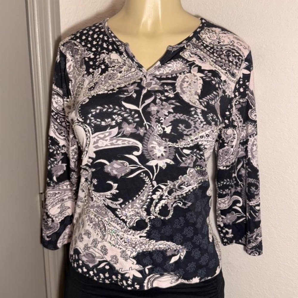 Take Two brand Black and greyish paisley print blouse